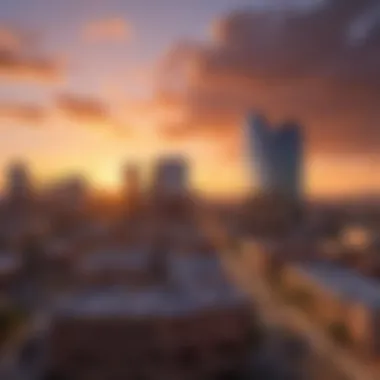 Vibrant Sunset Skyline of an Arizona City A scenic view of a vibrant city skyline in Arizona at sunset