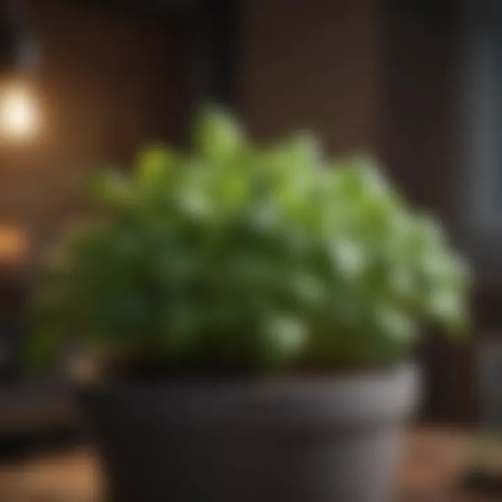 Close-up of basil leaves in a pot