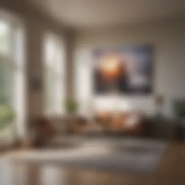 Artistic arrangement of multiple paintings in a living space