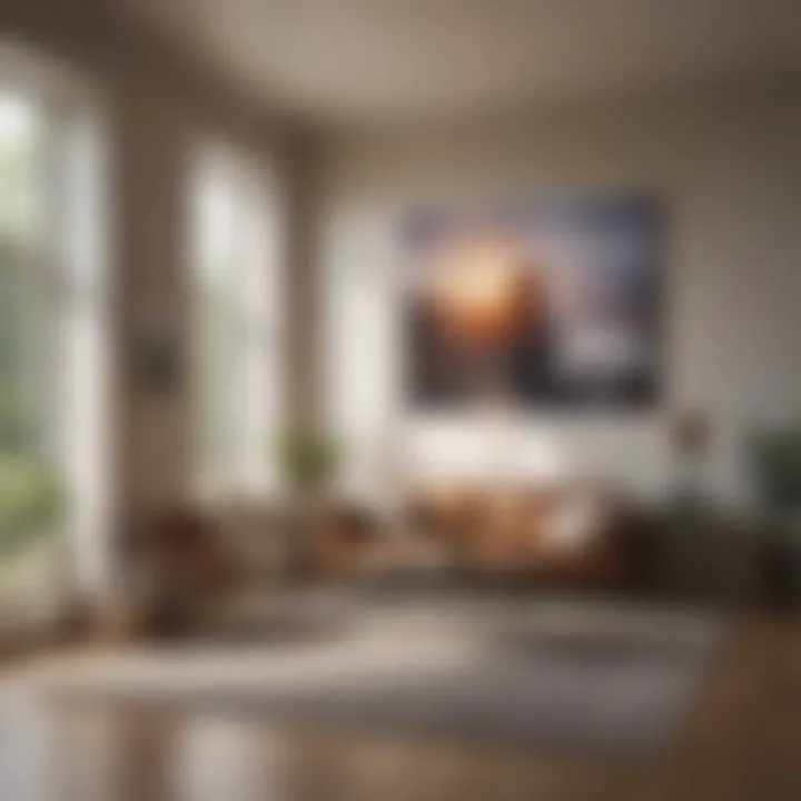 Artistic arrangement of multiple paintings in a living space