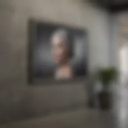 Elegant painting displayed on a concrete wall