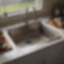 A clear view of a clogged kitchen sink with visible debris.