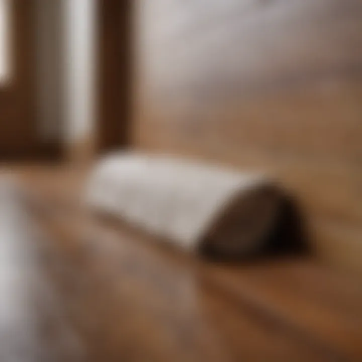 A close-up of a soft cloth cleaning a fake wooden floor