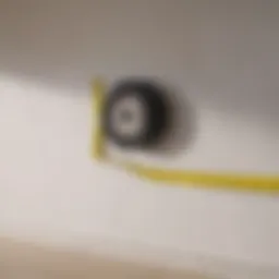 A measuring tape stretched across a wall