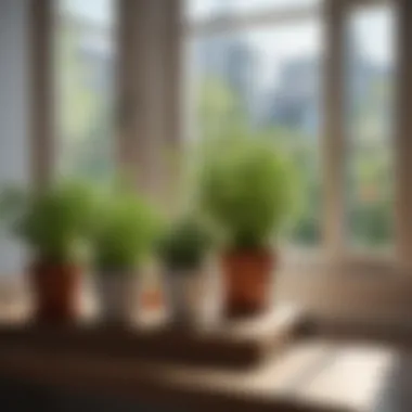 Optimal Sunlight for Herbs Bright window with herbs basking in sunlight