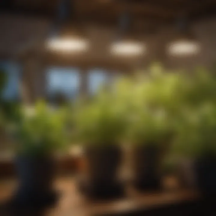 Herbs growing under specific light spectrum