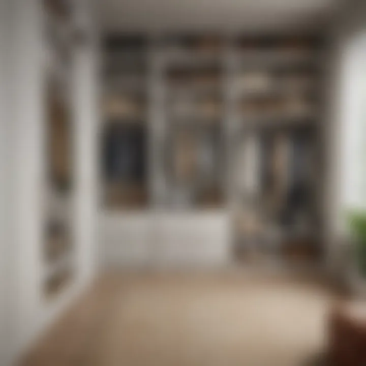 Stylish closet featuring decorative storage bins