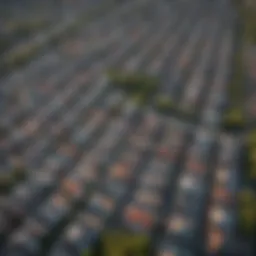 Aerial view of residential neighborhoods in Queens showcasing diverse architectural styles