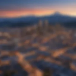 A panoramic view of Portland showcasing its skyline and the surrounding mountains