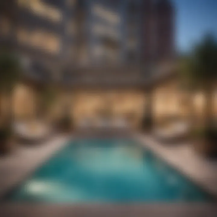 Luxurious amenities including a rooftop terrace and fitness center within Longwood Galleria.