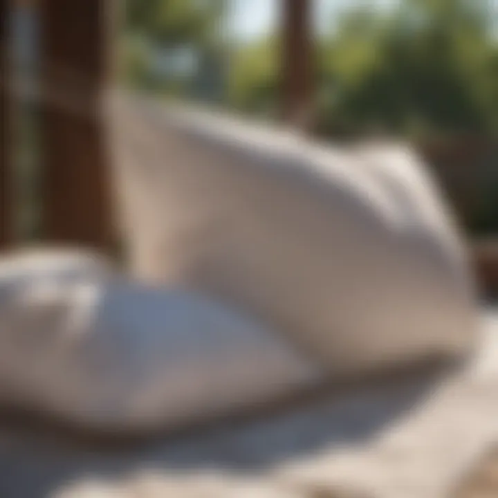 Pillows drying on a clothesline in the sun