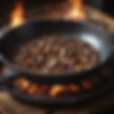 Close-up of a perfectly seasoned cast iron skillet