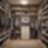A well-organized small closet featuring shelves and hooks for optimal storage.