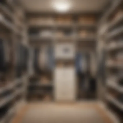 A well-organized small closet featuring shelves and hooks for optimal storage.