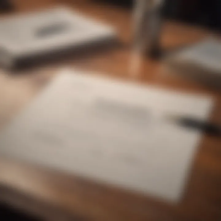 A close-up view of a lease agreement on a wooden table with a pen.