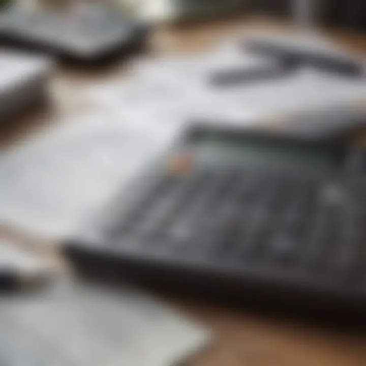 Close-up of financial documents and a calculator on a table