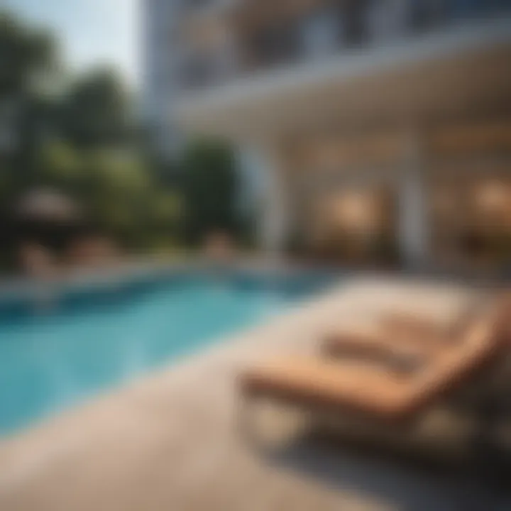 Luxurious amenities at Park Laurel Apartments including a pool and lounge area