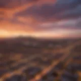 A scenic view of Phoenix skyline at sunset