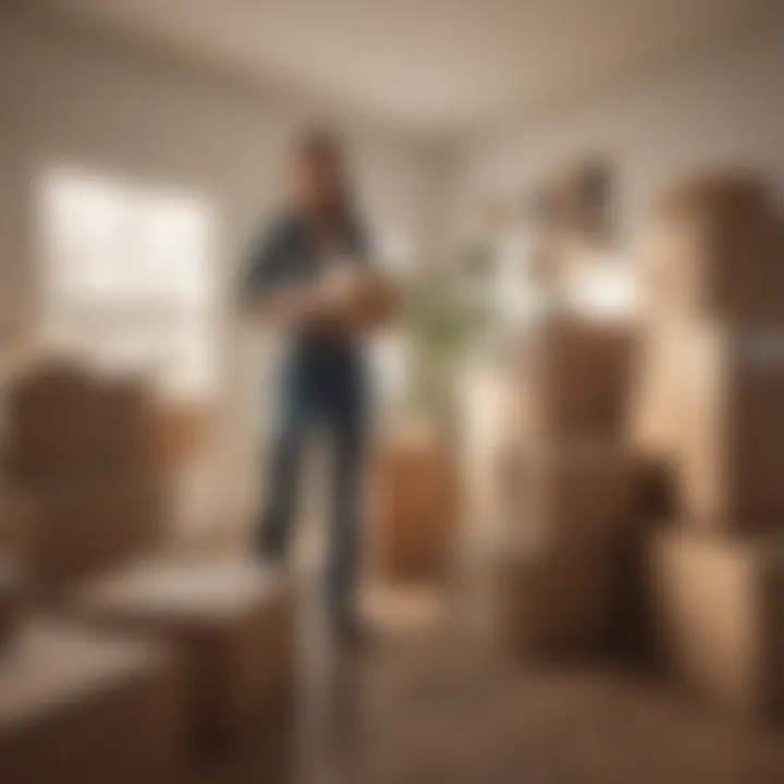 Person organizing moving boxes in a home