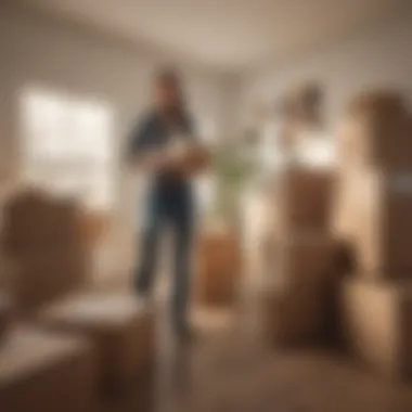 Efficient Relocation Planning Person organizing moving boxes in a home