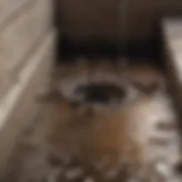 A close-up of a clogged drain showing debris and buildup