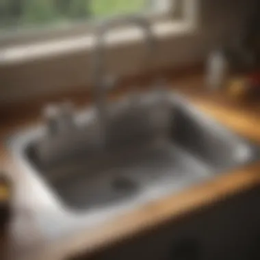 Clogged kitchen sink with water accumulation