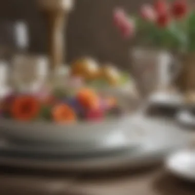Close-up of Dinnerware Arrangement Close-up of beautifully arranged dinnerware with floral accents