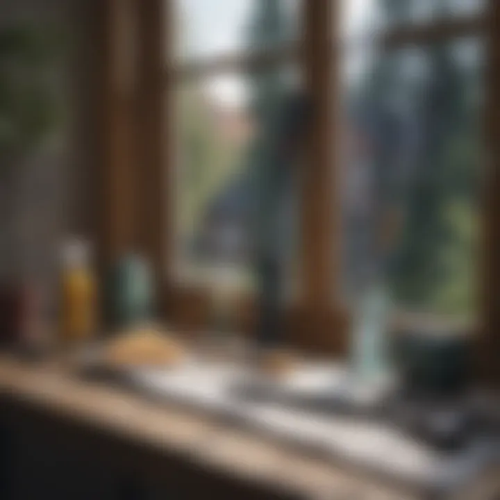 Professional window cleaning tools laid out