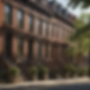 A row of well-preserved brownstone houses in an urban setting