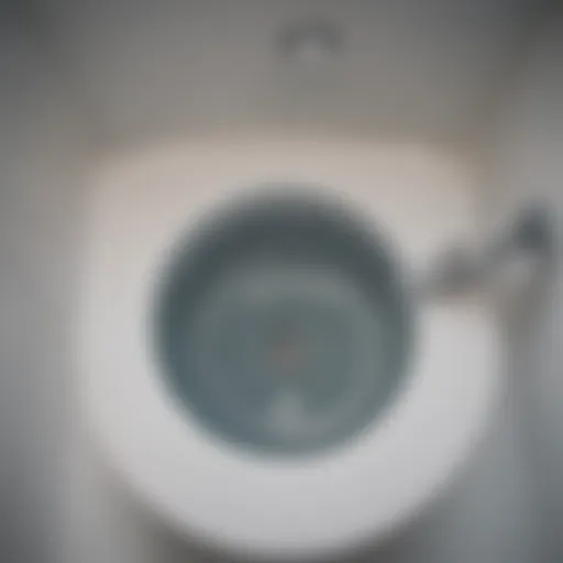 Detailed view of an open toilet drain system