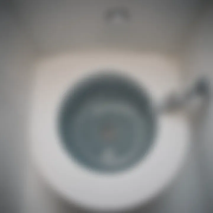 Detailed view of an open toilet drain system