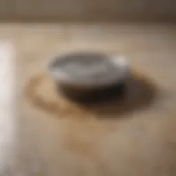 Close-up of sediment build-up in a shower drain