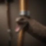 Close-up view of a plumbing snake ready for use