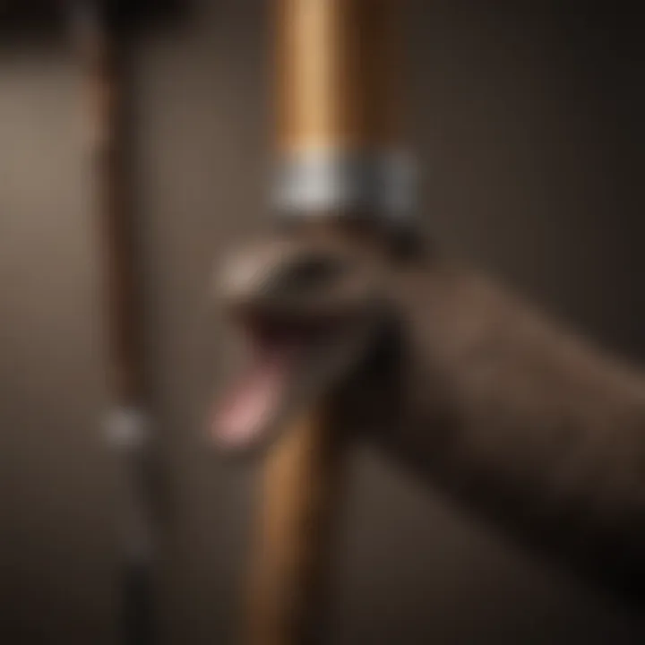 Close-up view of a plumbing snake ready for use