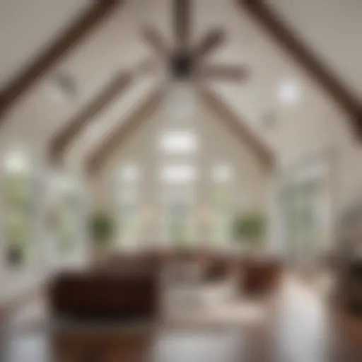 A stunning vaulted ceiling with elegant ceiling fan