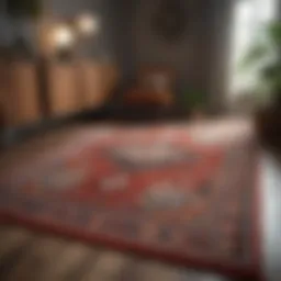 A vibrant area rug laid out on a clean floor, showcasing its intricate patterns.