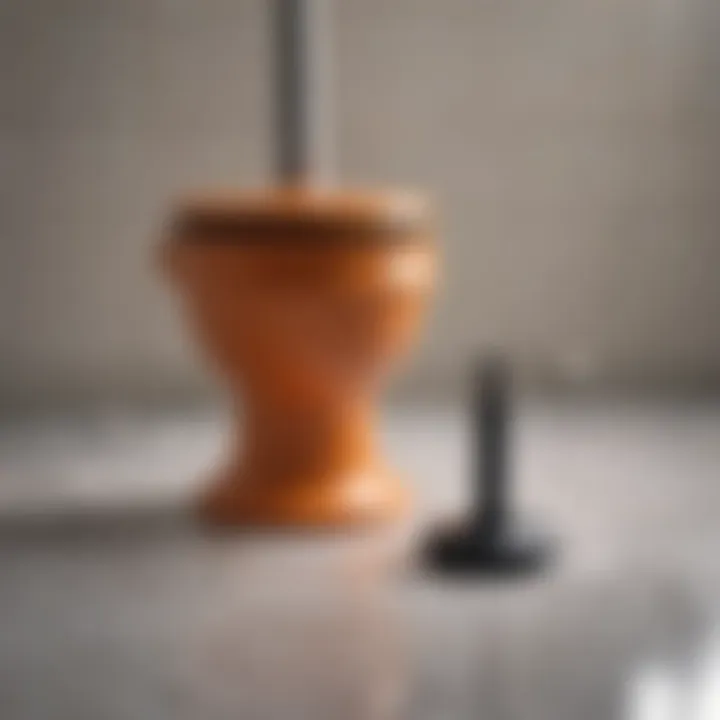 Plunger resting on a bathroom floor